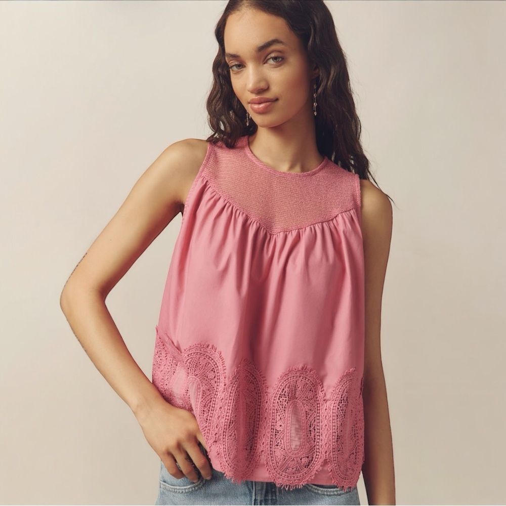 NWT Anthropologie Top The Iris Poplin Sleeveless Blouse by En Elly Pink Size XL